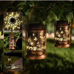 BRAND NEW IN BOX Solar Lanterns Lights Hanging Outdoor, 2 Pack Metal Waterproof Butterfly LED 