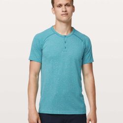Lululemon Metal Vent Tech Short Sleeve Henley Amazonite / White Size L