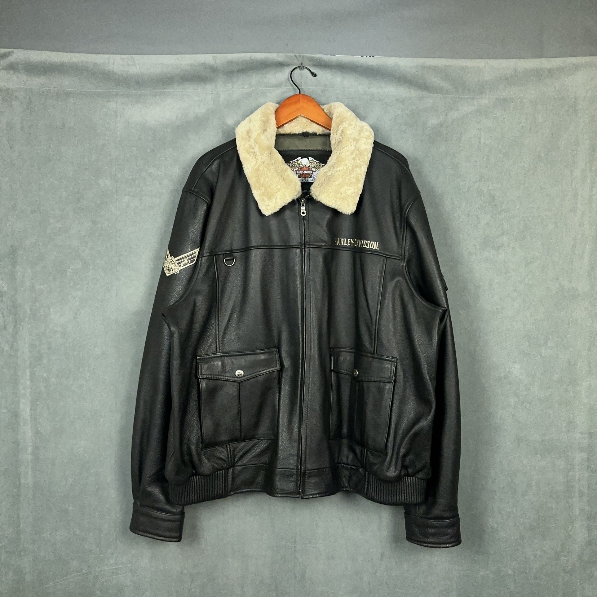 Harley Davidson Leather Jacket Mens Size 3XL Squadron Bomber Eagle Black