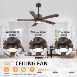 Walnut Ceiling Light Fan With Remote - Solid Wood
