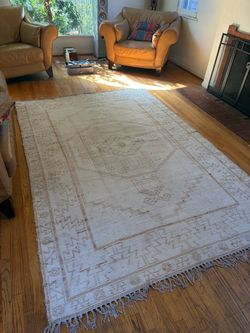 Cream World Market Clean Area Rug with Fringe 6X9ft