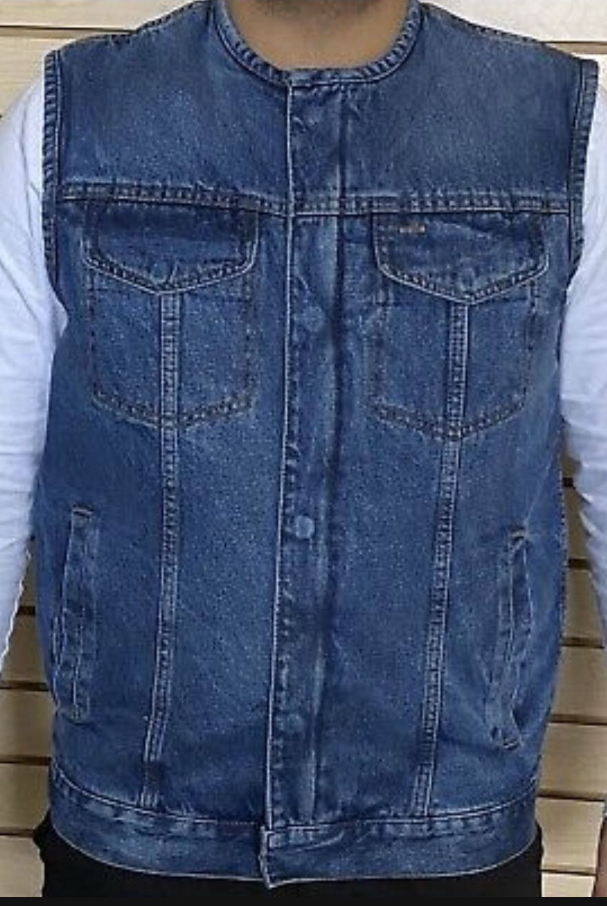Men Motorcycle Classic Blue Denim Concealed Carry Vest