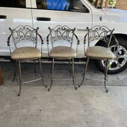 3 Wrought Iron bar Stools Swivel 41” H 21 W