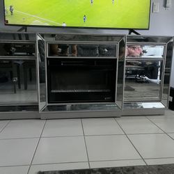Mirrored Fireplace TV Stand