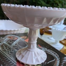 Vintage Jeanette Glass Shell Pink (Milk Glass) Pedestal Candy Dish