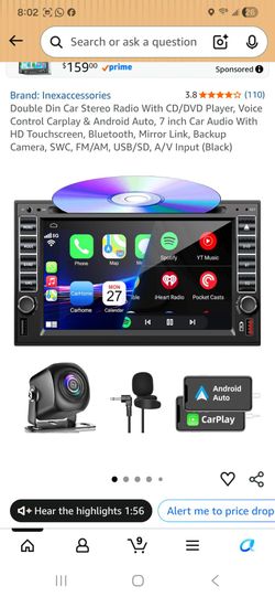 Double Din Car Stereo Radio With CD/DVD Player, Voice Control Carplay & Android Auto, 7 inch Car Audio With HD Touchscreen, Bluetooth, Mirror Link, Ba