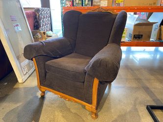 Vintage Brown Wing Back Arm Chair with Wooden Frame