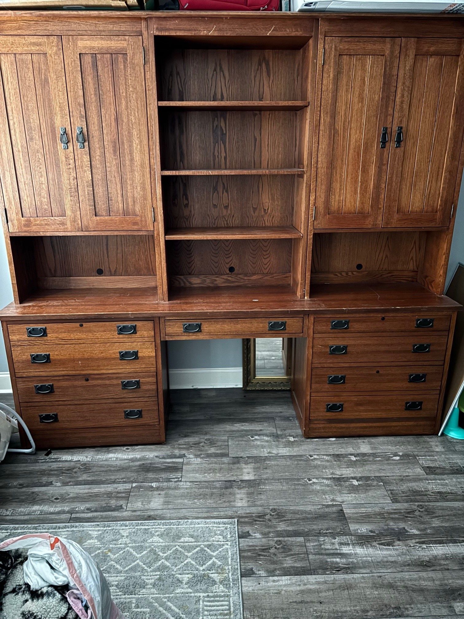 Solid Wood Wall Unit Desk With Cabinets 