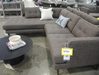 Carbon Sunset Brown Tweed Mid-Century Sectional with Chaise