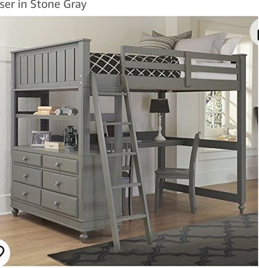 full size loft bed with desk and 6 drawer dresser
