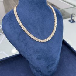 Tennis Chain Round Diamonds Baguett 10k Gold 8 MM Wide 