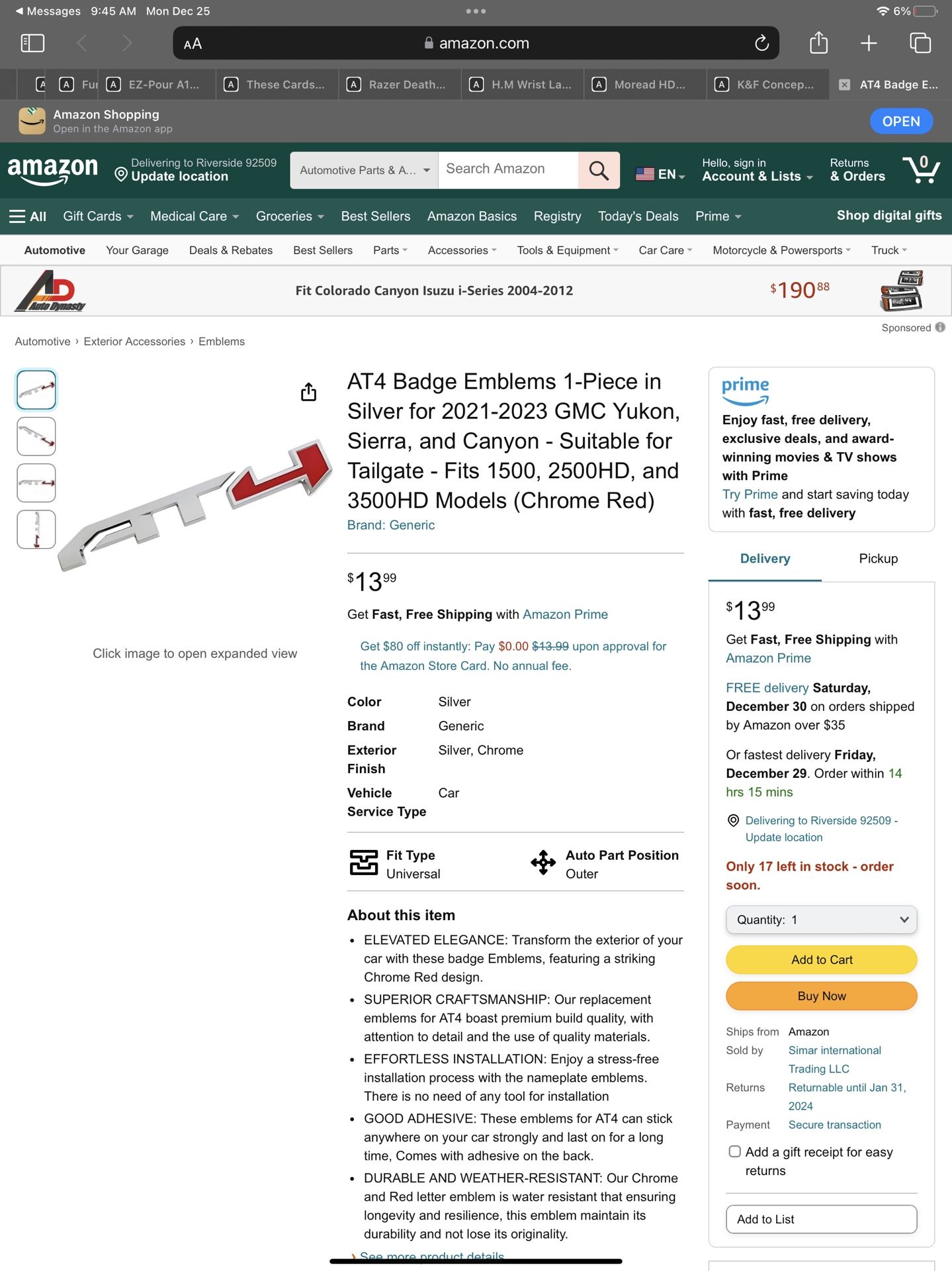 AT4 Badge Emblems 1-Piece in Silver for 2021-2023 GMC Yukon, Sierra, and Canyon - Suitable for Tailgate - Fits 1500, 2500HD, and 3500HD Models (Chrome