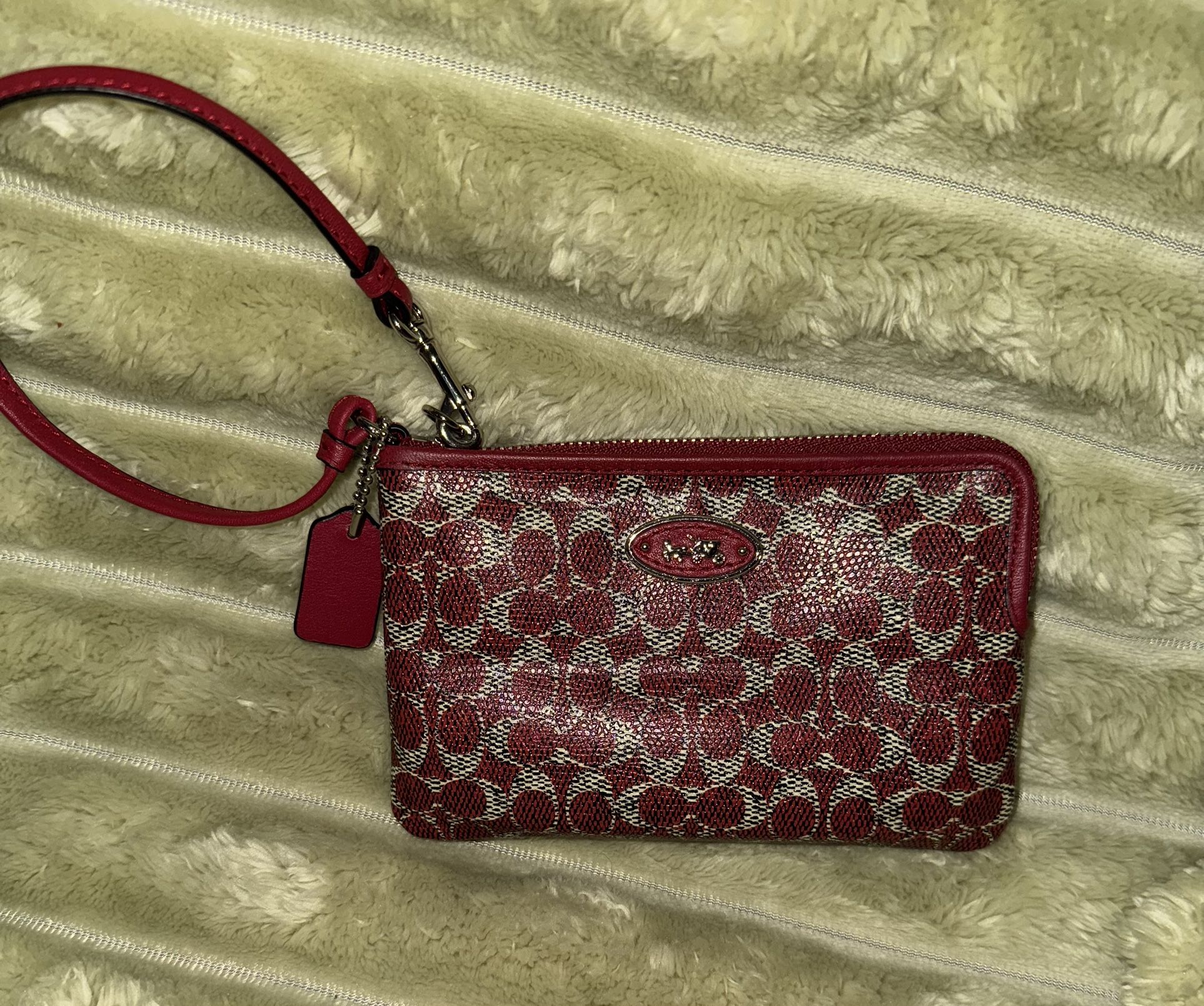 NWOT Coach Red & Silver Leather Wristlet