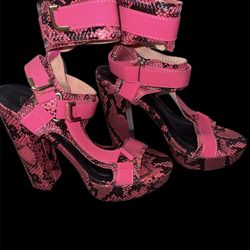 Pink & Black Chunky Heel 