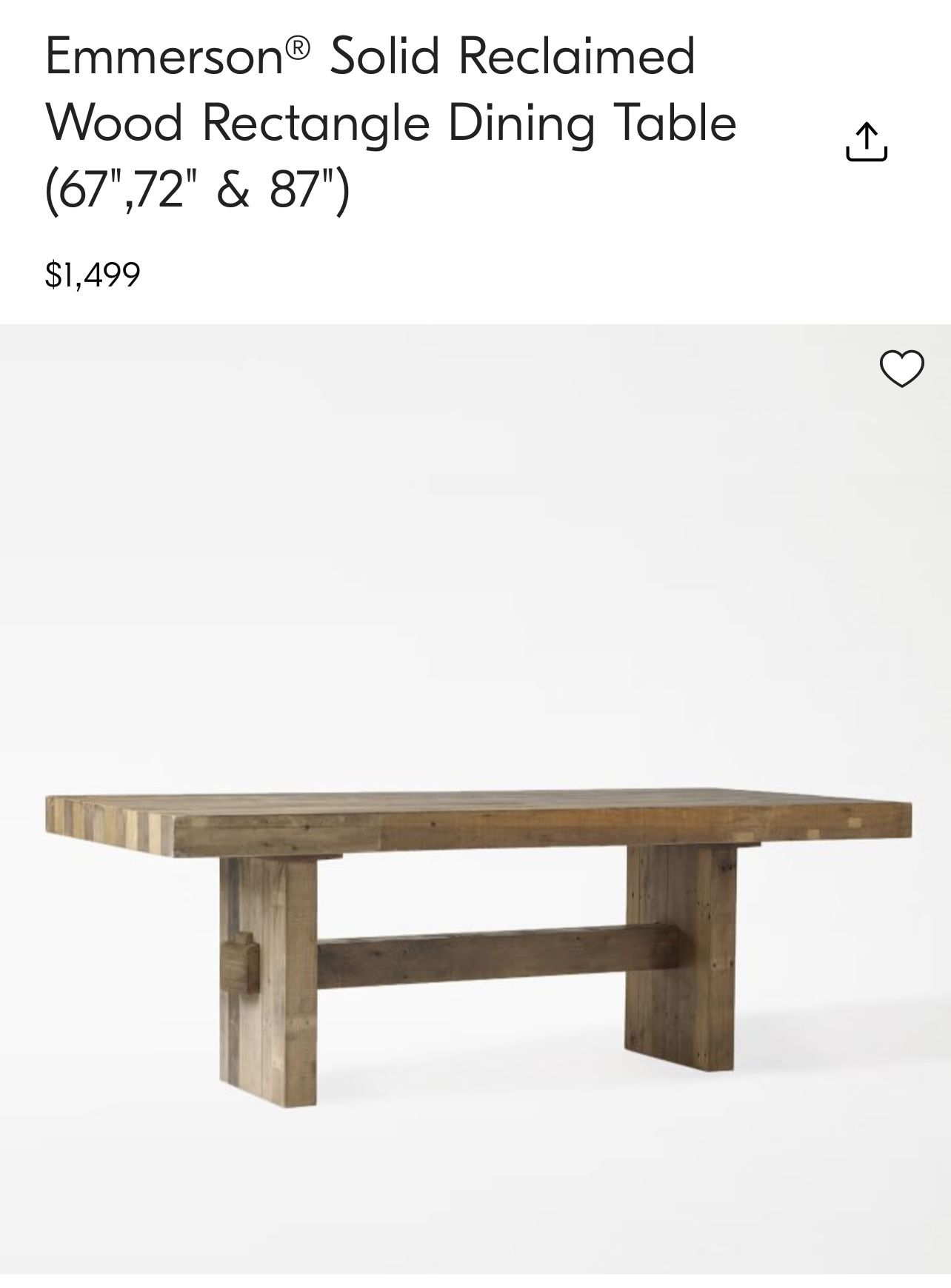 West Elm Emmerson® Solid Reclaimed Wood Rectangle Dining Table (72 Inches)
