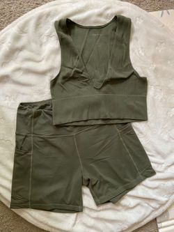 Olive Bike Shorts & Bralette Set
