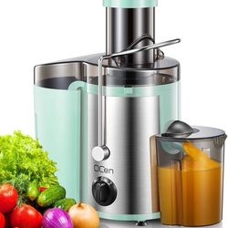QCen Juicer Machine, 500W Centrifugal Juicer Extractor with Wide Mouth 3” Feed Chute for Fruit Vegetable, Easy to Clean, Stainless Steel, BPA-free (Aq