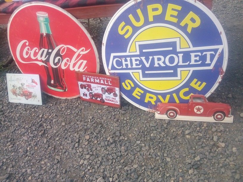 Large Coca-Cola Metal Sign,or Chevy Corvette Metal Sign.