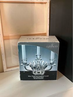 Godinger Silver Plated and Hand Cut Crystal Lotus Centrepiece Candelabra