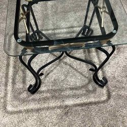 Antique Looking Thick Glass Coffee Table With Metal Frame