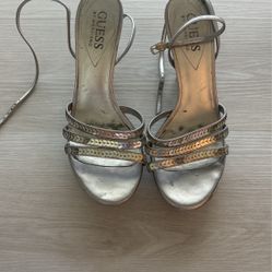 Guess Sandals In Silver With Sequins 