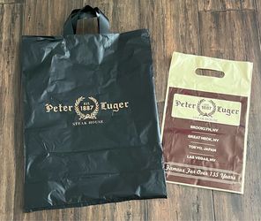 Peter Luger Logo Plastic EMPTY Shopping Bags 2-Pack, Black Brown Beige
