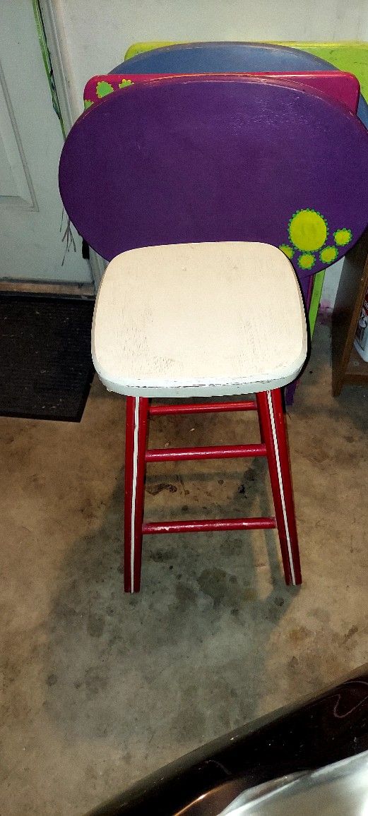 Red And White Wooden Stool