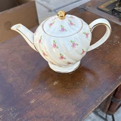 Vintage James Sadler, England Bone China Pink Floral Gold Guiled Swirl, Teapot