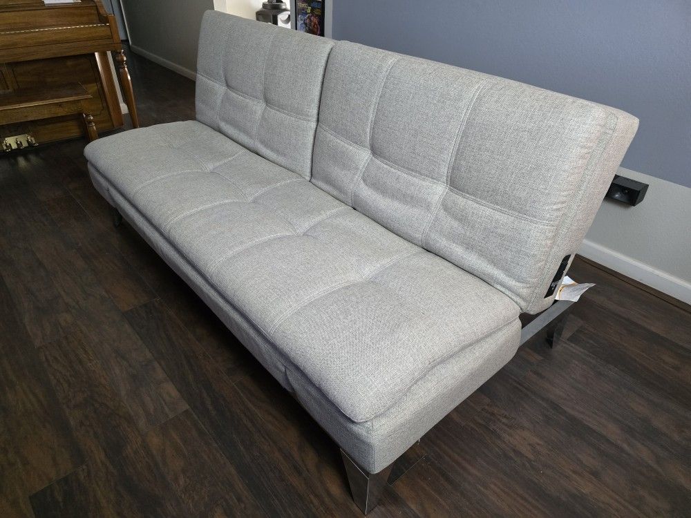 🛋️ Futon Sofa Bed – Light Gray