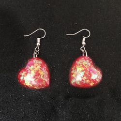 Red fire opal (faux) heart shaped dangle earrings hypoallergenic new resin gifts
