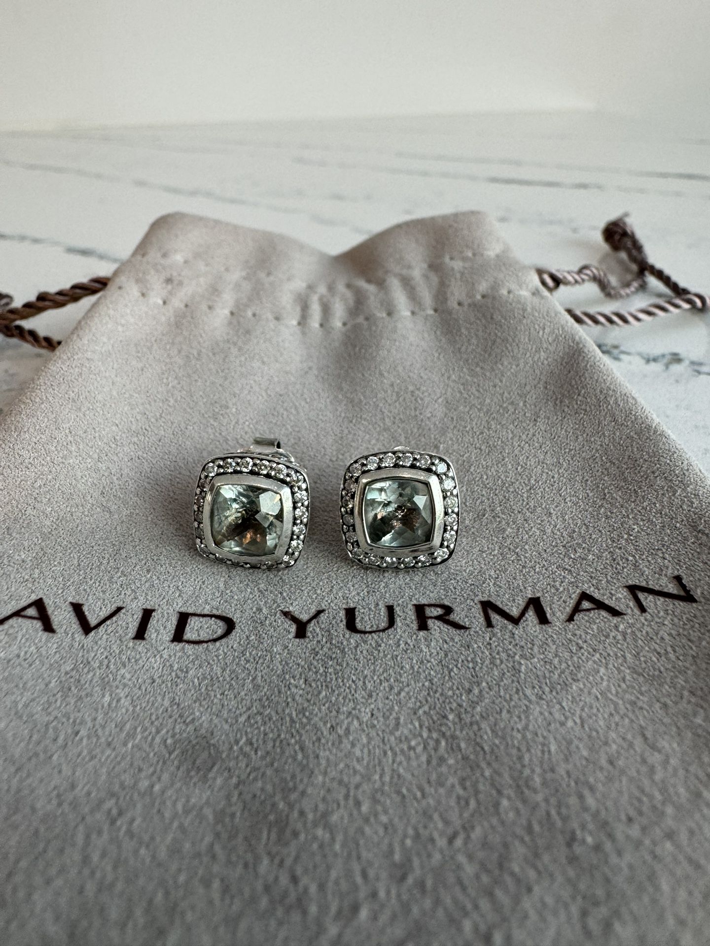 David Yurman Sterling Silver Prasiolite And Diamond Albion Earrings