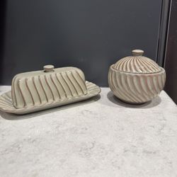 Portmeirion Cafe Collection Cappuccino Covered Butter Dish & Sugar Bowl