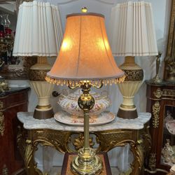 Beautiful Traditional Brass 3 Candlestick with a Fabric Empire Shade & Beaded Trim🌷 