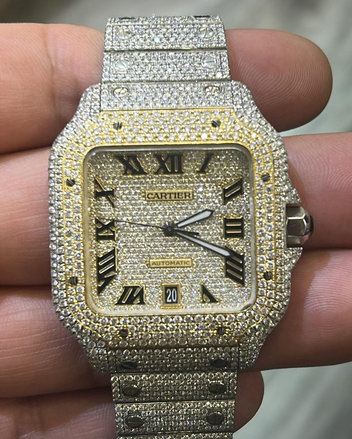 Cartier Fully Diamond 40mm Box Papers Buy Sale Trade Rolex 10k 14k Silver Scrap Gold 24k