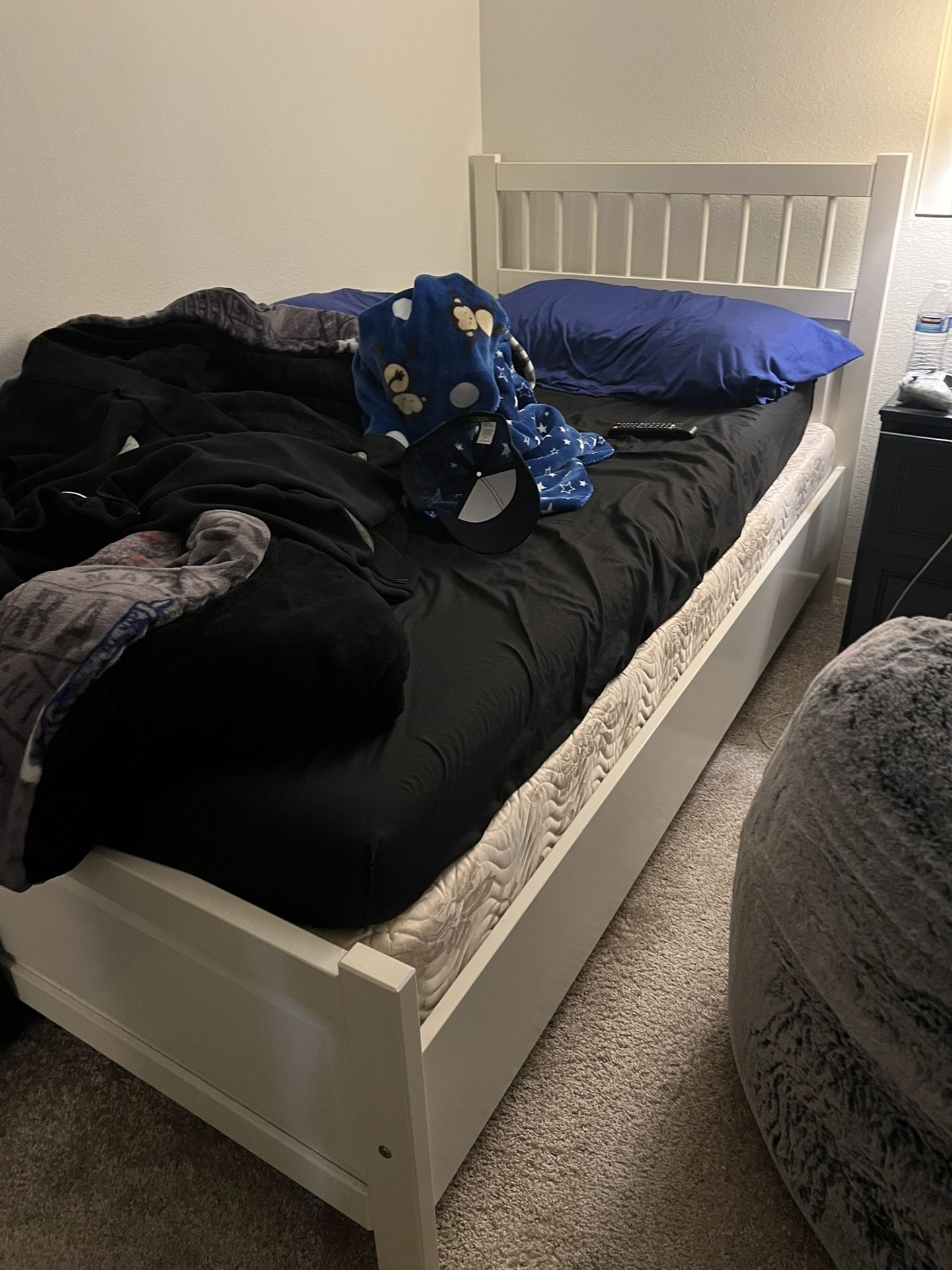 Twin Bed Frame White  With Box Spring 