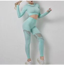 yoga set bra and legging set women hight waist fitness,gym cloth 2 piece tracksuit sportwear Aqua Marine , Small , Medium, Large 