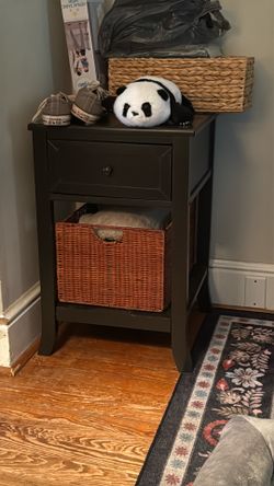 End table with drawer and basket