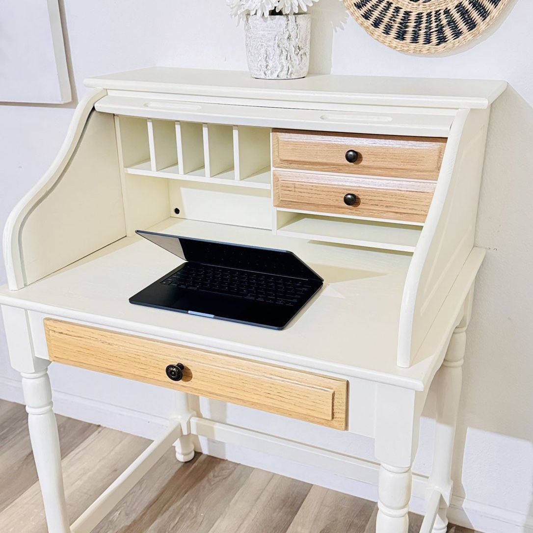 🎁 Secretary Desk - Roll top 🤍 Beautiful 😍 Solid Oak Wood - Desk/Vanity/Entryway Table/Sideboard 💝 