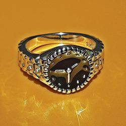 White Sapphire Silver Watch Ring Size 7