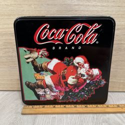 New Collectible Coca Cola - Coke Square Tin With Classic Santa Clause With Coke