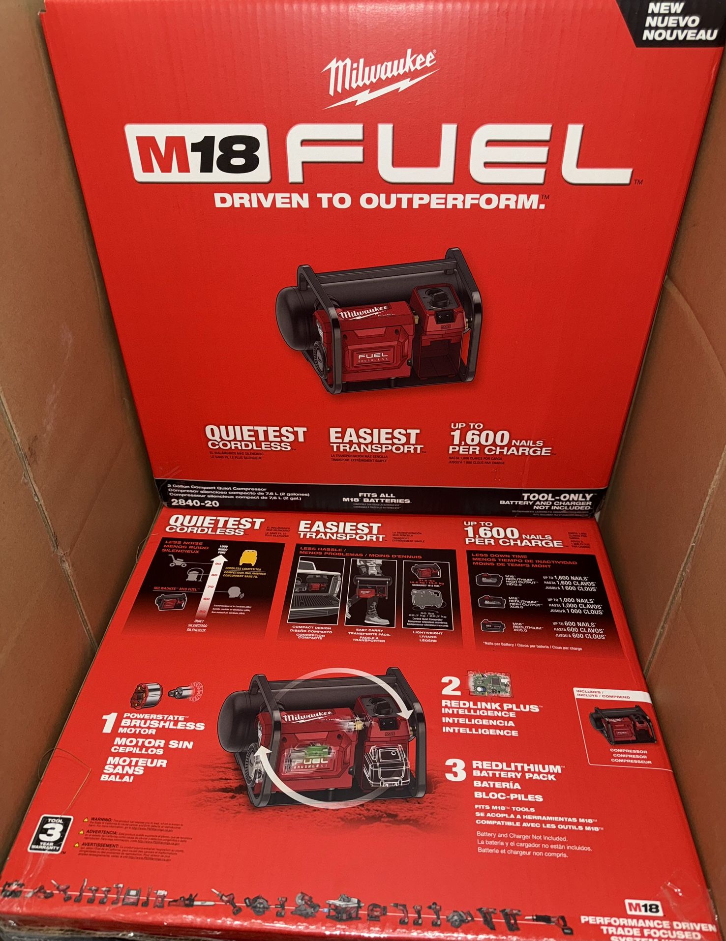 Milwaukee M18 Fuel 2-Gallon Compact Quiet Compressor. Tool Only. Model #2840-20