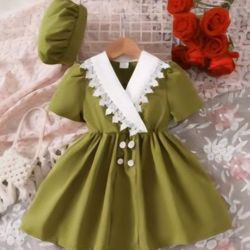 Baby Olive Dress With Hat Set