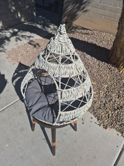 Wicker Hanging Egg Chair with Stand and Cushion