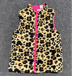 Disney Mickey Minnie Mouse girls size 10/12 fleece leopard double sided print faux four zip up outdoor vest