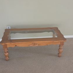 Cherry Wood Coffee table With Inlaid Beveled Glass