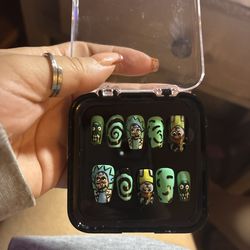 Medium coffin Rick and Morty Cartoon Press-On Nails Full Cover Pre-Designed