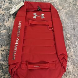 Under Armour Contain Backpack Gym School Laptop Bag Front & Top Grab Handles Red