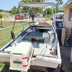 Fiberglass Boat With Motor And Trailer 