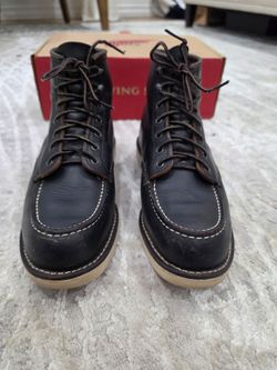 Red Wimg Classic Moc Men's 6-Inch Boot in Black Prairie Leather 9D