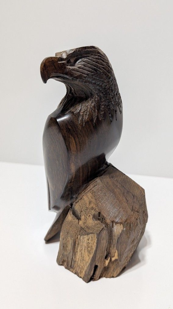 8.5 Inch Hand-Carved Solid Wood Eagle Sculpture Rustic Artisan Wildlife Figurine